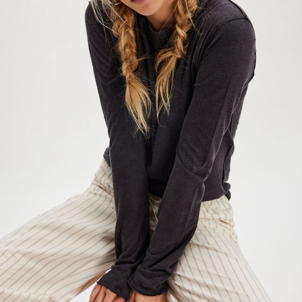 Free People Dark Gray Long Sleeve Top